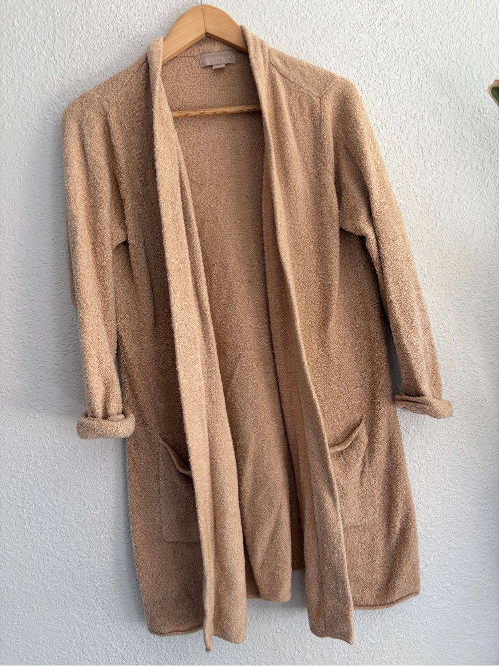Barefoot Dreams Cozy Open-Front Long Cardigan — Beige/Tan